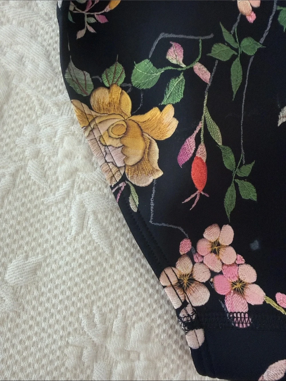 Johnny Was Black Floral Zip-Front neoprene wetsuit  with Pink & Yellow Accents